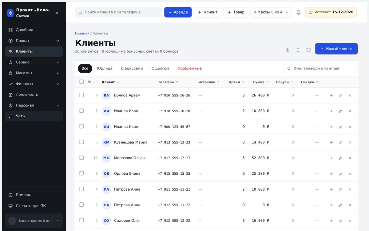 Список клиентов AllRent-CRM