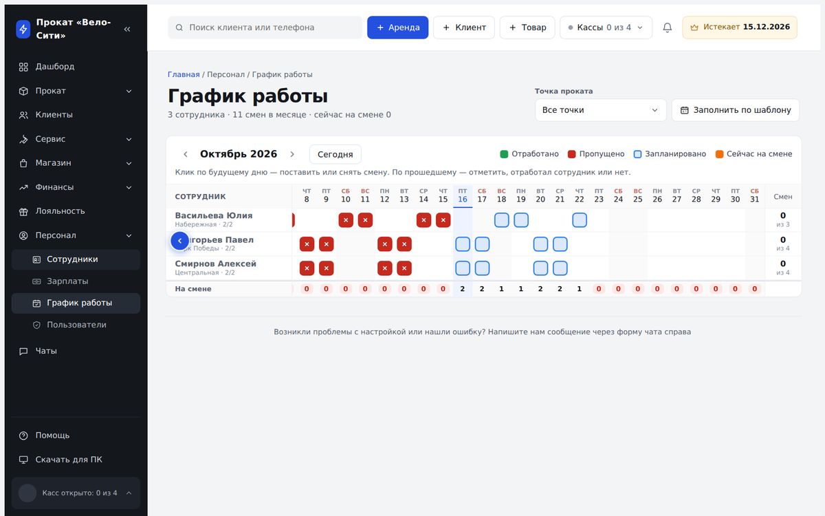График работы сотрудников с отметками явки